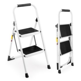 2 Step Folding Ladder Stool In White - Compact Design For Home Use (Option: Twostep white)