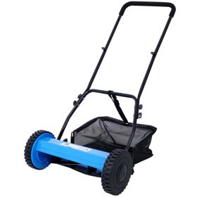 14 Inch 5-blade Hand Push Scroll Lawn Mower With Grass  Device, Blue (Option: Blue)
