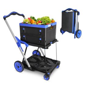 Functional Collapsible Carts Shopping Trolley With Wheels (Option: BLUE BLACK)