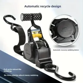 Ratchet Tie Down Straps - Auto Retractable Ratchet Straps Heavy Duty 1500lbs 4 Pack With S Hooks, For Securing Cargo Luggage Motorcycle Truck Boa (Option: Black)